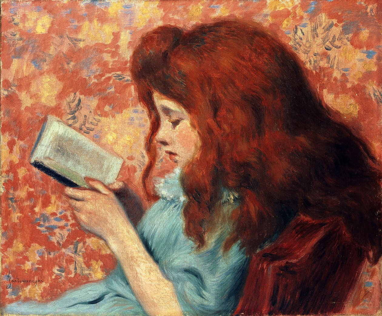 赤毛の少女 - フェデリコ・ザンドメネギ（1841-1917）。キャンバスに油彩 寸法 : 38,8x46,3 cm プライベート・コレクション 作： フェデリゴ・ザンドメネギ