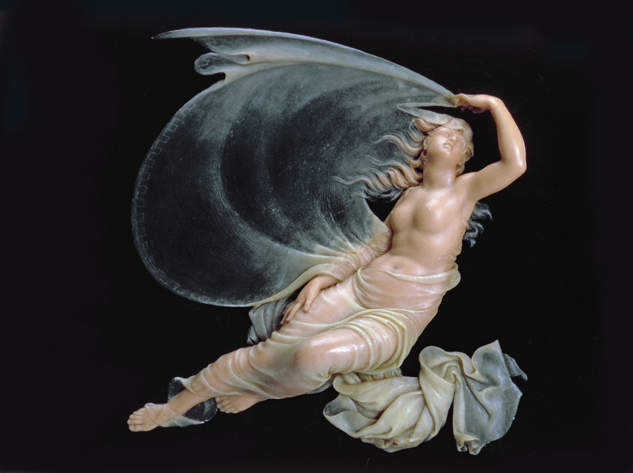 Dushenka in Flight、1808（黒化ガラスにワックス） 作： ヒョードル・ペトロヴィッチ・トルストイ