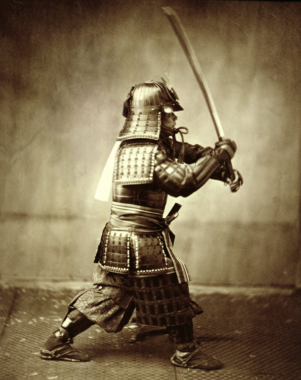 剣を上げた武士、c1860 作： フェリーチェ・ベアト