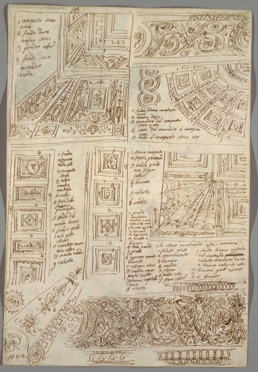 天井の4つの装飾研究; Verso: 解剖学的研究 作： フェリーチェ・ジャンニ