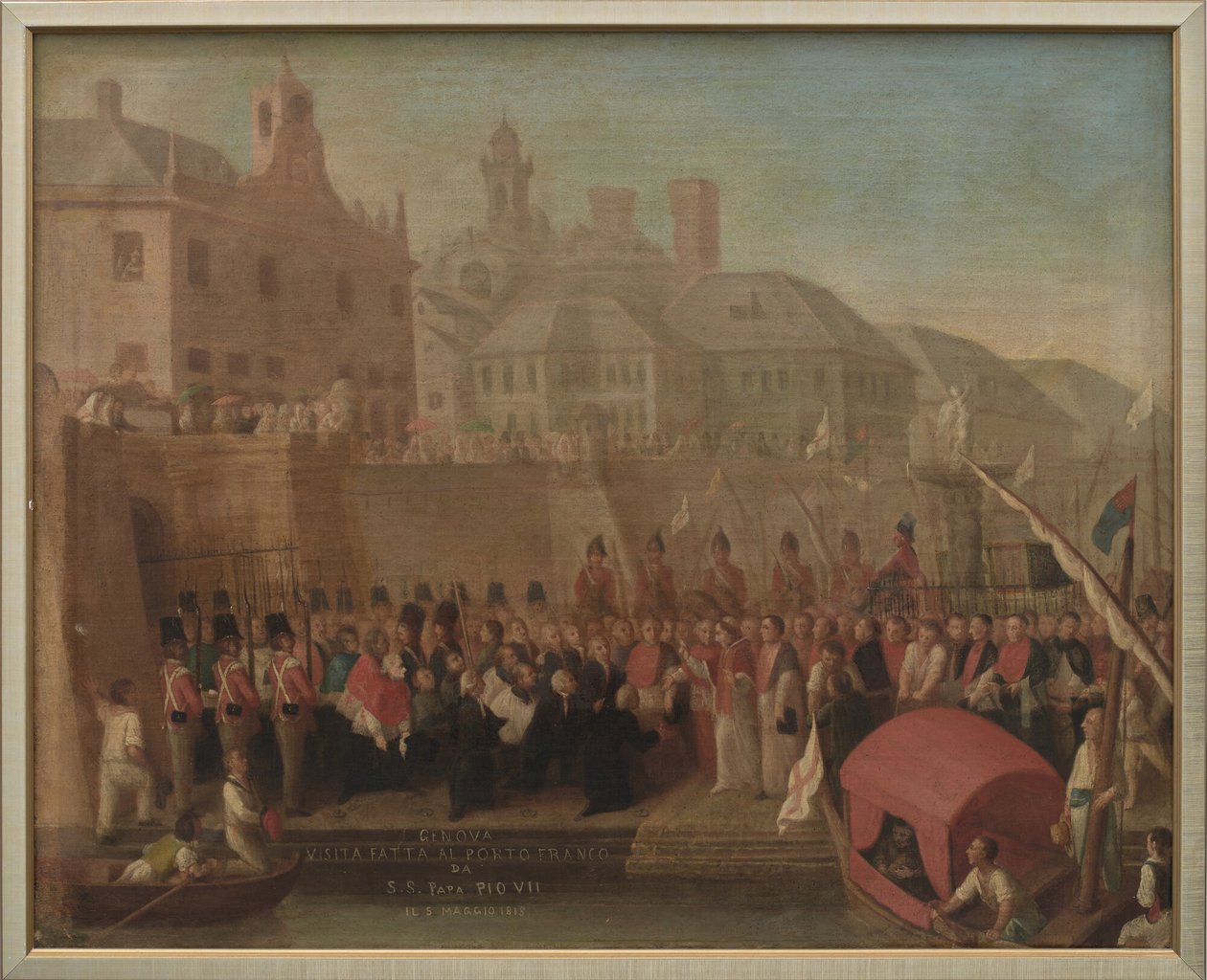 ジェノヴァ。1815年5月5日、ローマ教皇ピウス7世が自由港を訪問。 作： Felice Guascone