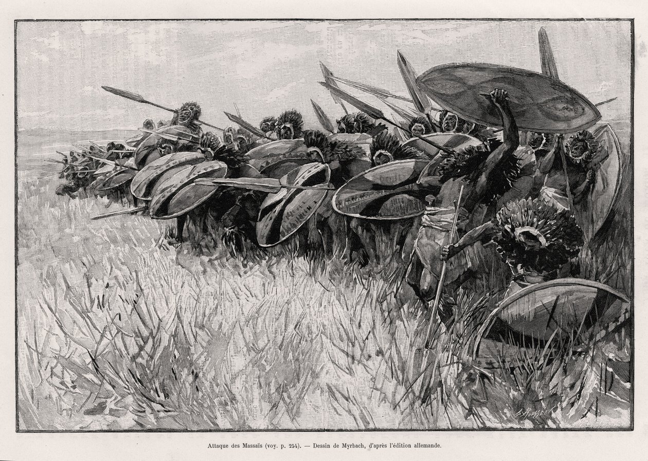 マサイ族の攻撃。ペータース博士（1856-1918）の物語「Au secours d