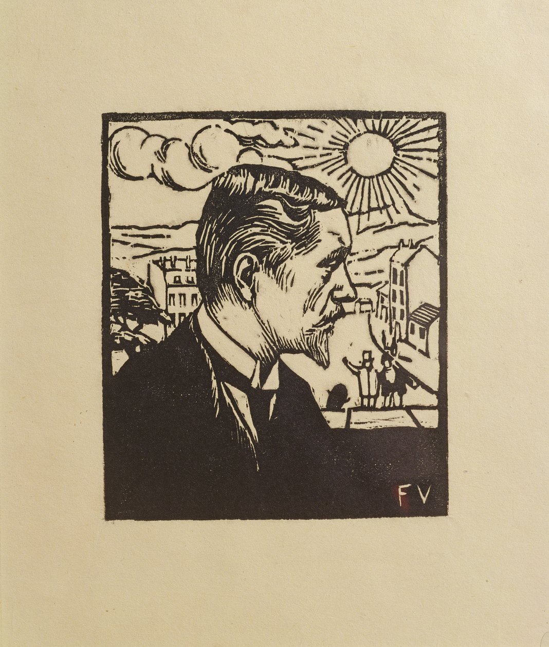 セルフポートレート、1891年（クリーム色の紙の上に木版画） 作： フェリックス・エドゥアール・ヴァロットン