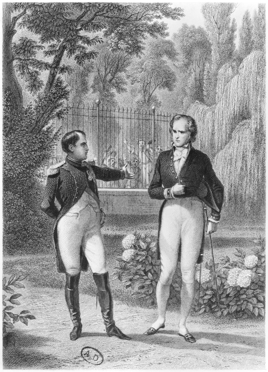 ナポレオン1世（1769-1821）とベンジャミンコンスタントドレベック（1767-1830）の出会い、フランソワルネ（1768〜1848）の「メモワールドゥアウトレトンベ」（ジャンチャールズパール彫刻） 作： フェリックス・フィリポトー