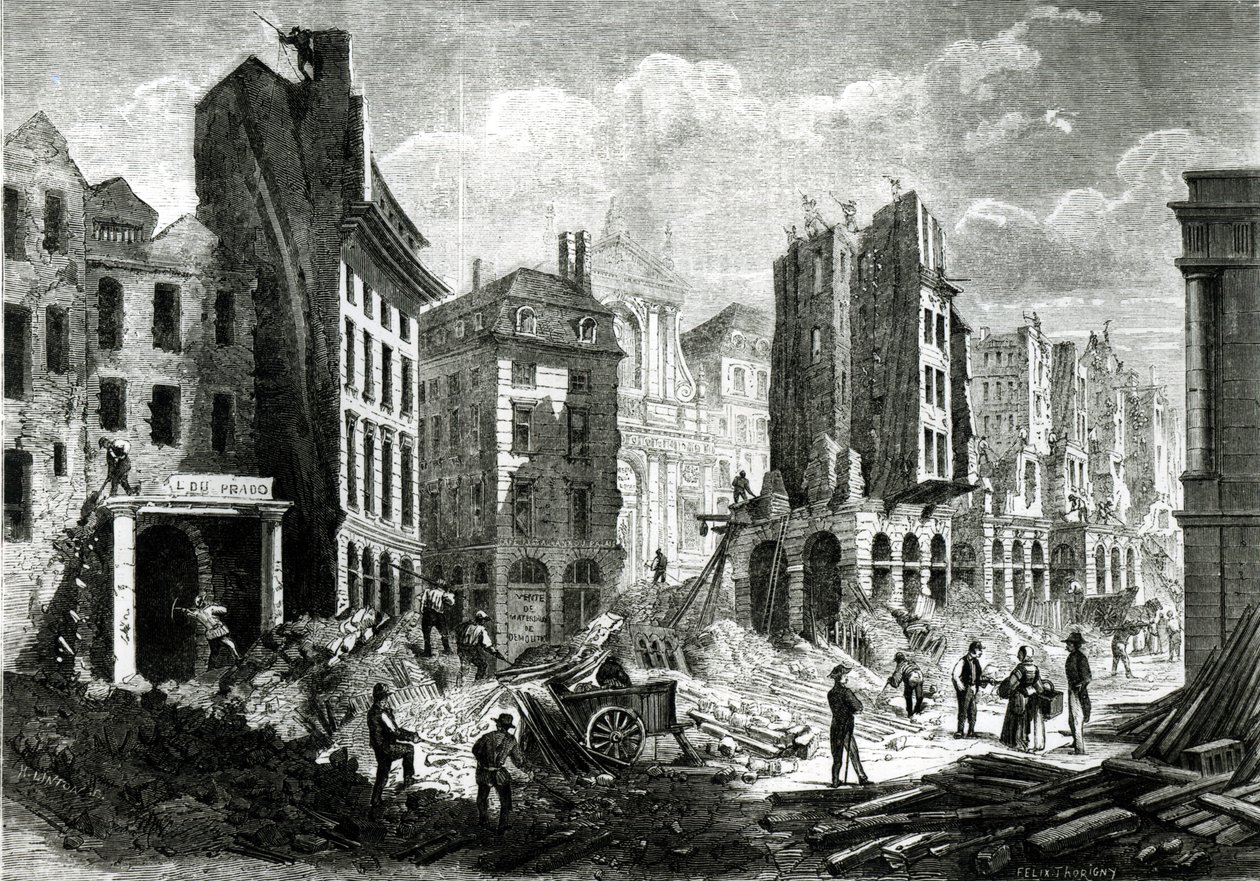 セバストポル大通り（現在はパレ大通り）の第2帝国建設。 1859年にRue de la Barillerieの解体の様子、パブ。ヘンリー・ダフ・リントン（1815-99）（engrav 作： フェリックス・ソリニー