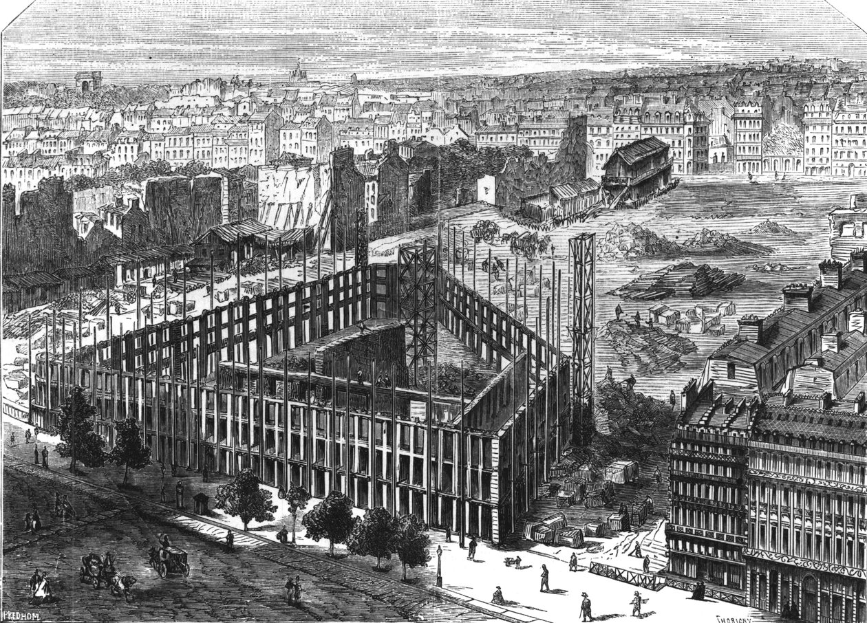 パリの変容：1861年に建設された通り、ヌーヴデマトゥラン、ショッセダンタン、ブールバールデカプシーヌの間にあり、新しいオペラの場所とホテルドゥラペの建物、エングラ 作： フェリックス・ソリニー