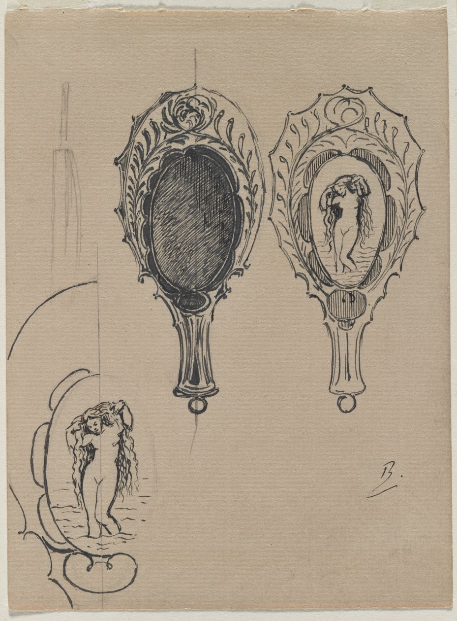 ハンドミラーのデザイン、c。 1900-1902。 作： フェリックス・ブラクモンド