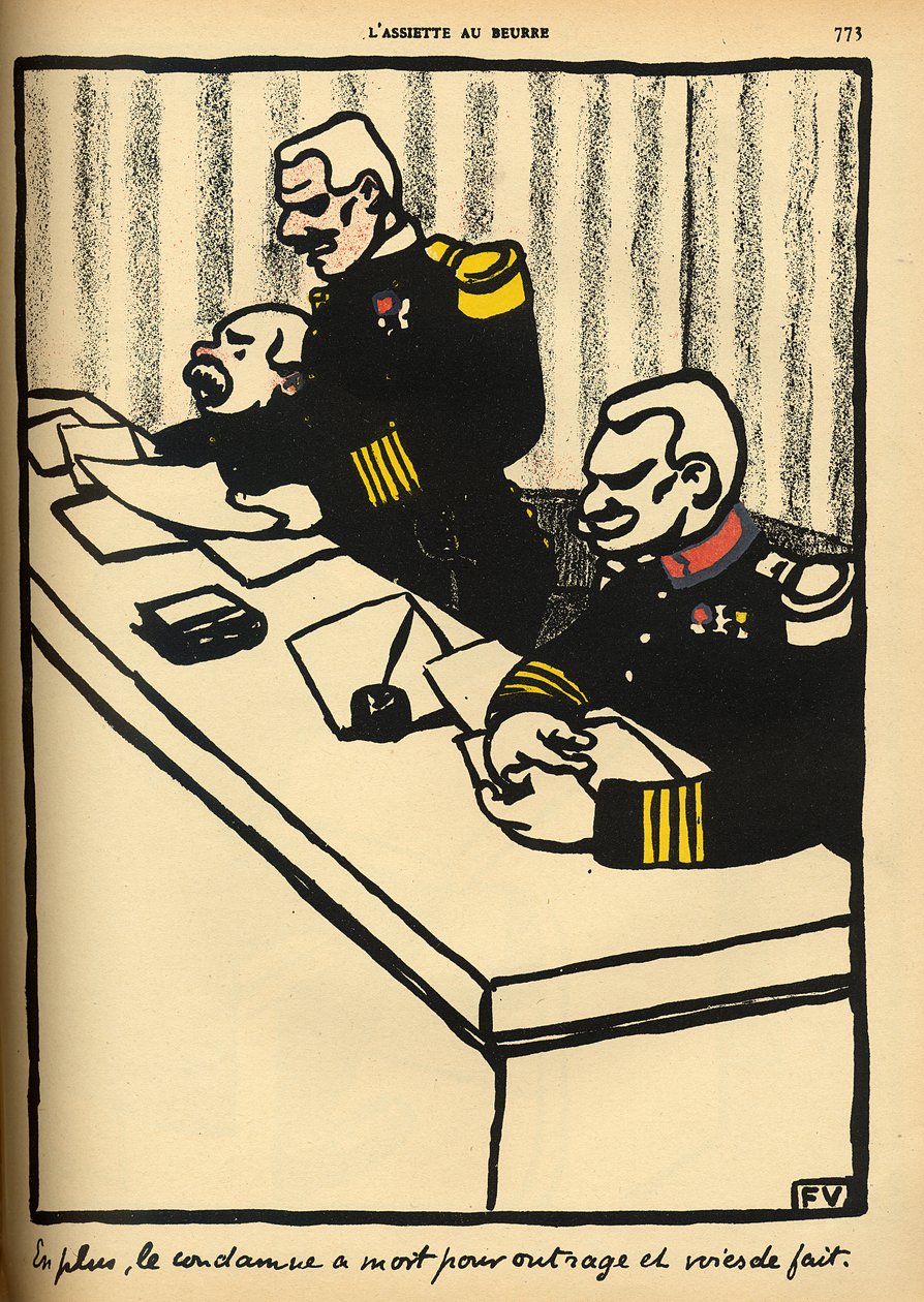 軍事法廷は、1902年3月1日の「L&39;Assiette au Beurre」の特別版「犯罪と罰」からの死刑判決を代名詞 作： フェリックス・エドゥアール・ヴァロットン