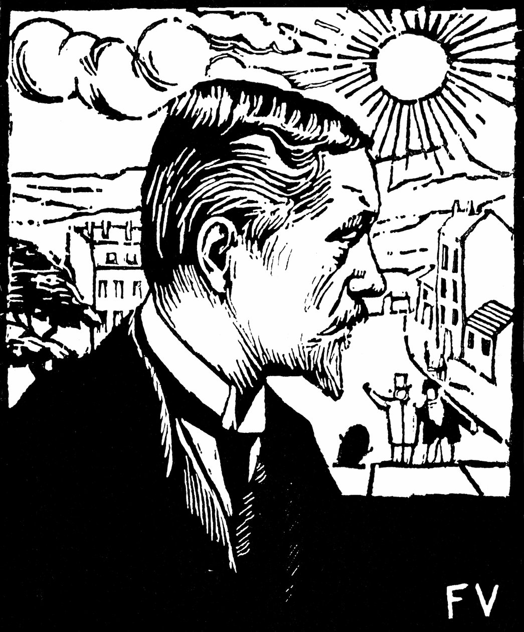 自画像。 Felix Edouard Vallotton (1865-1925) による木版画、1890 年頃。 個人蔵。 作： フェリックス・エドゥアール・ヴァロットン