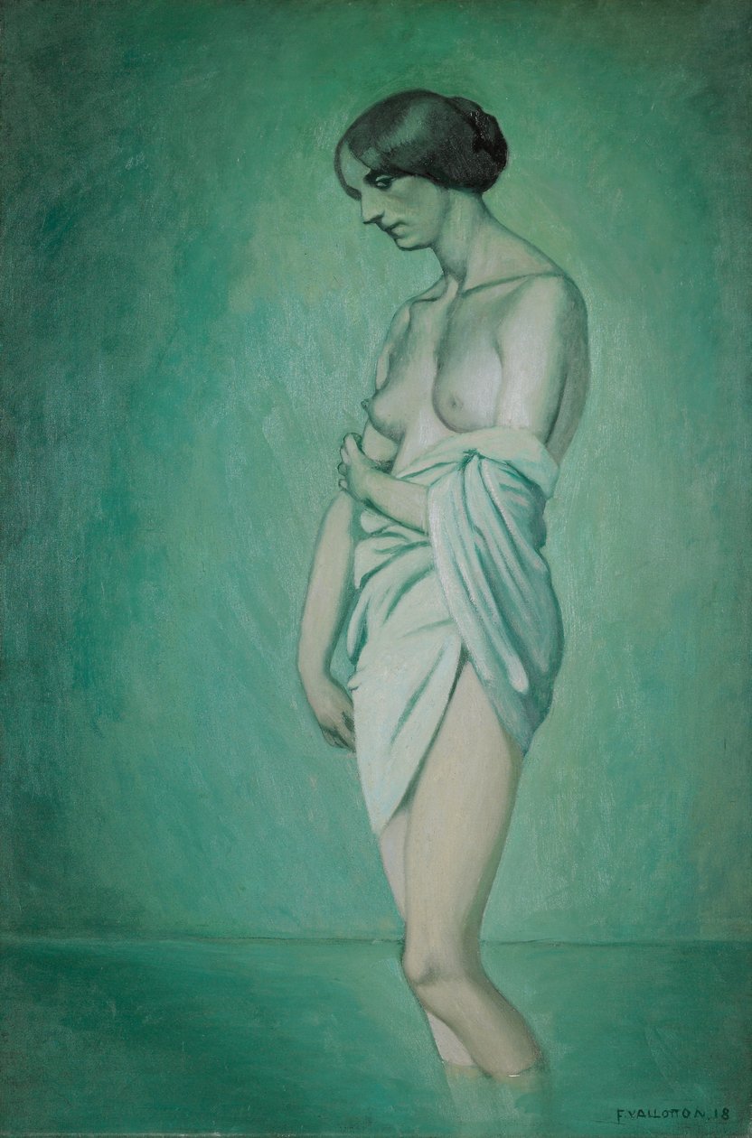 プロファイルの水浴び、緑とピンクの効果、1918 作： フェリックス・エドゥアール・ヴァロットン