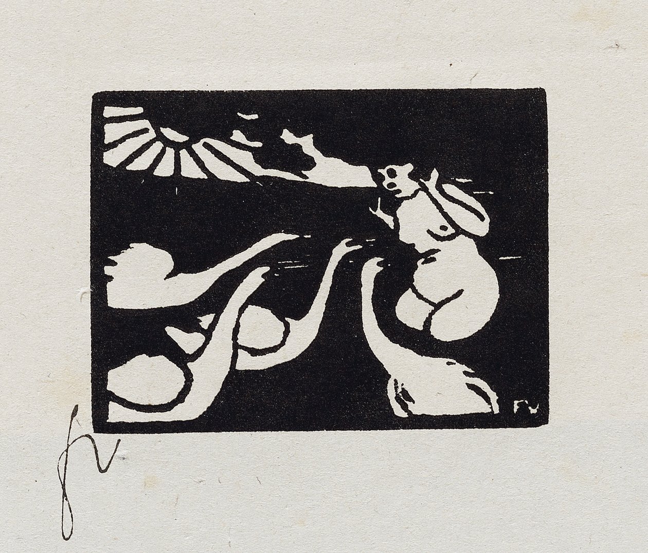 白鳥と水浴びをする人、「Les Petites Baigneuses」のX、1893 作： フェリックス・エドゥアール・ヴァロットン