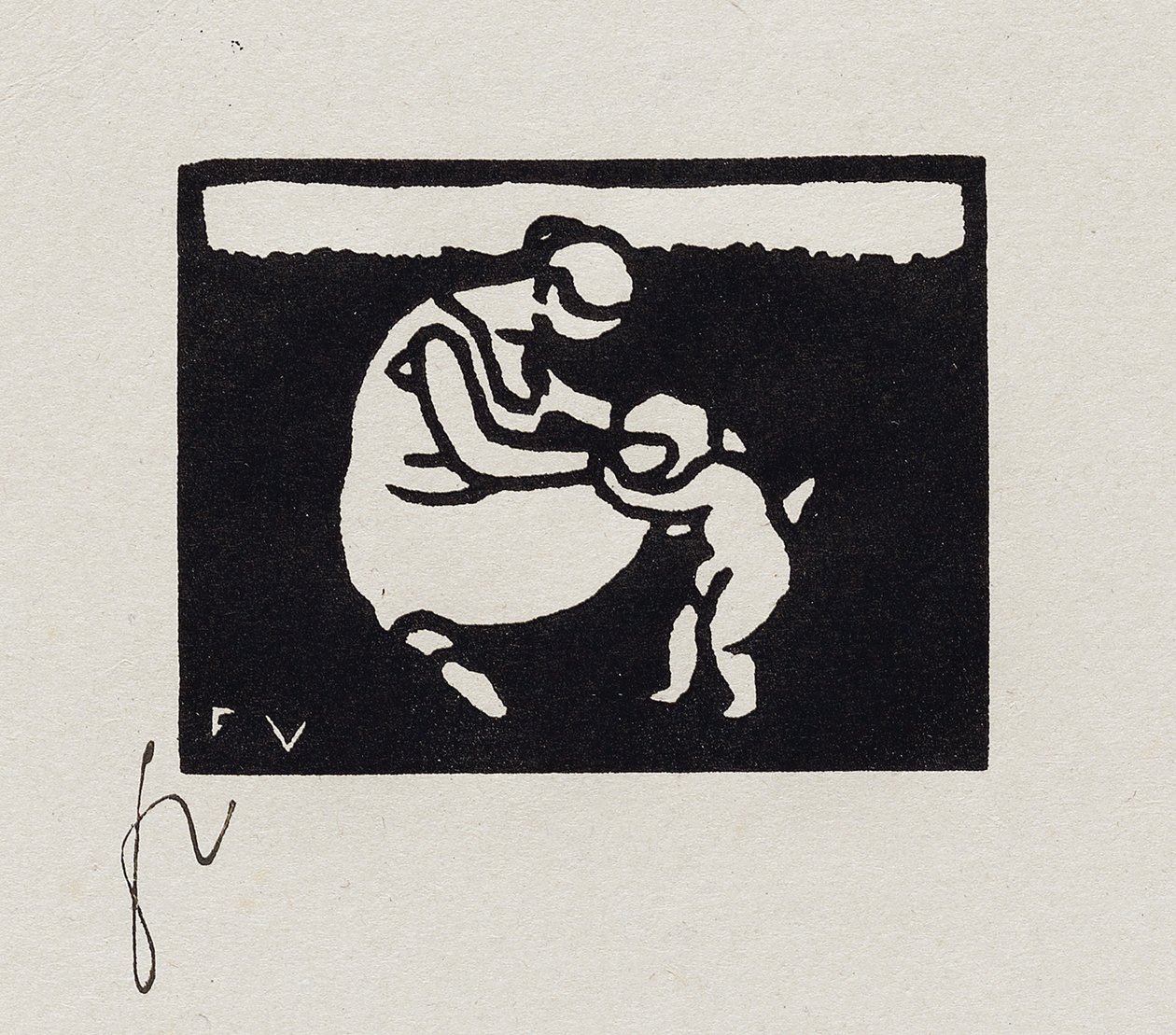子供と一緒に水浴びをする人、「Les Petites Baigneuses」からのIX、1893 作： フェリックス・エドゥアール・ヴァロットン