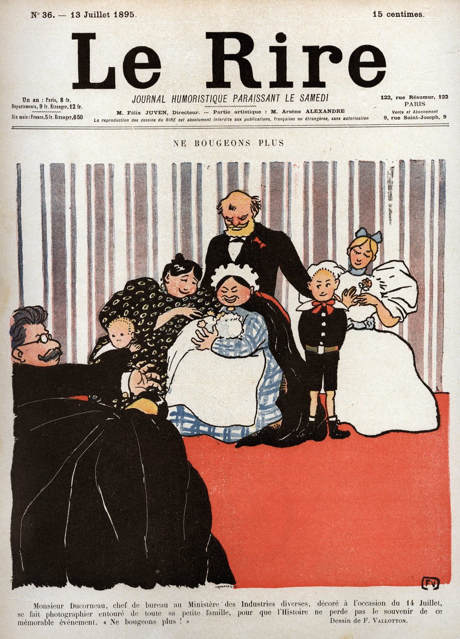 新聞の表紙「” Le Rire”」、n°36、1895年7月13日：「「もう動かないでください」 作： フェリックス・エドゥアール・ヴァロットン