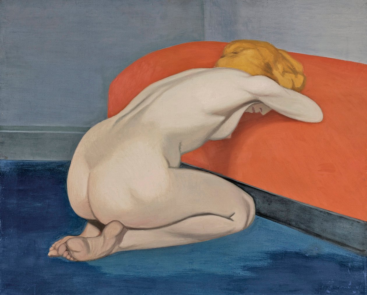 "Femme nue agenouillee devant un canape rouge" 赤いソファの前で跪く裸の女性 par Vallotton, Felix Edouard (1865-1925) 作： フェリックス・エドゥアール・ヴァロットン