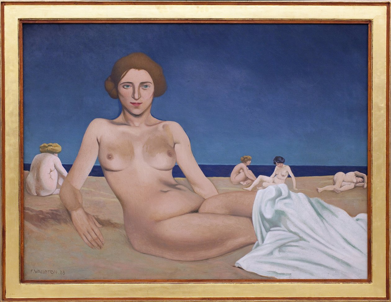 ビーチでの日光浴。フェリックス・エドゥアール・ヴァロットン（1865-1925）の絵画 作： フェリックス・エドゥアール・ヴァロットン