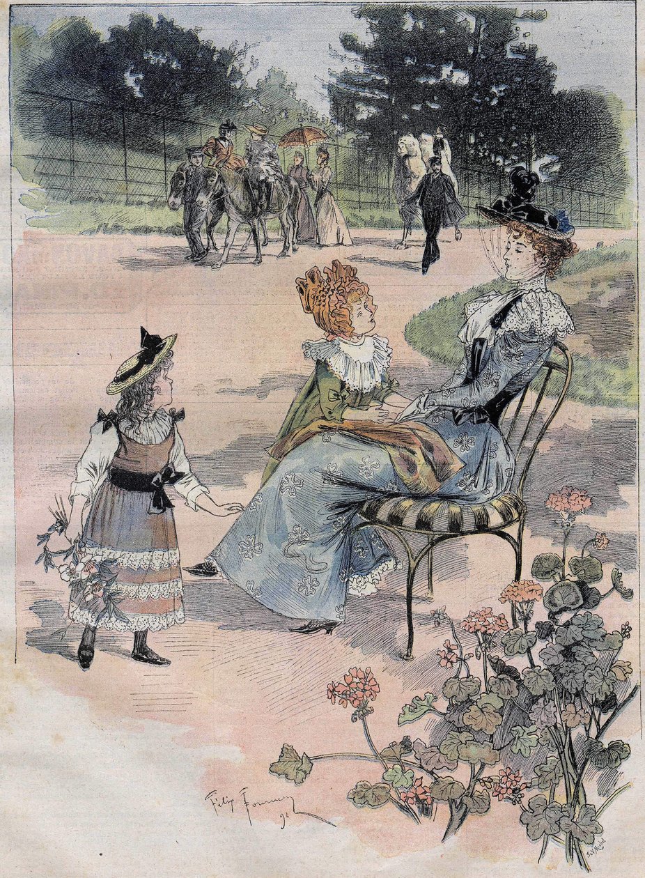 1892年、パリの順化の庭への子供たちの散歩。エングレーヴィング・ザ・ファウンダリー・アケレル。 作： フェリックス・フルネリー