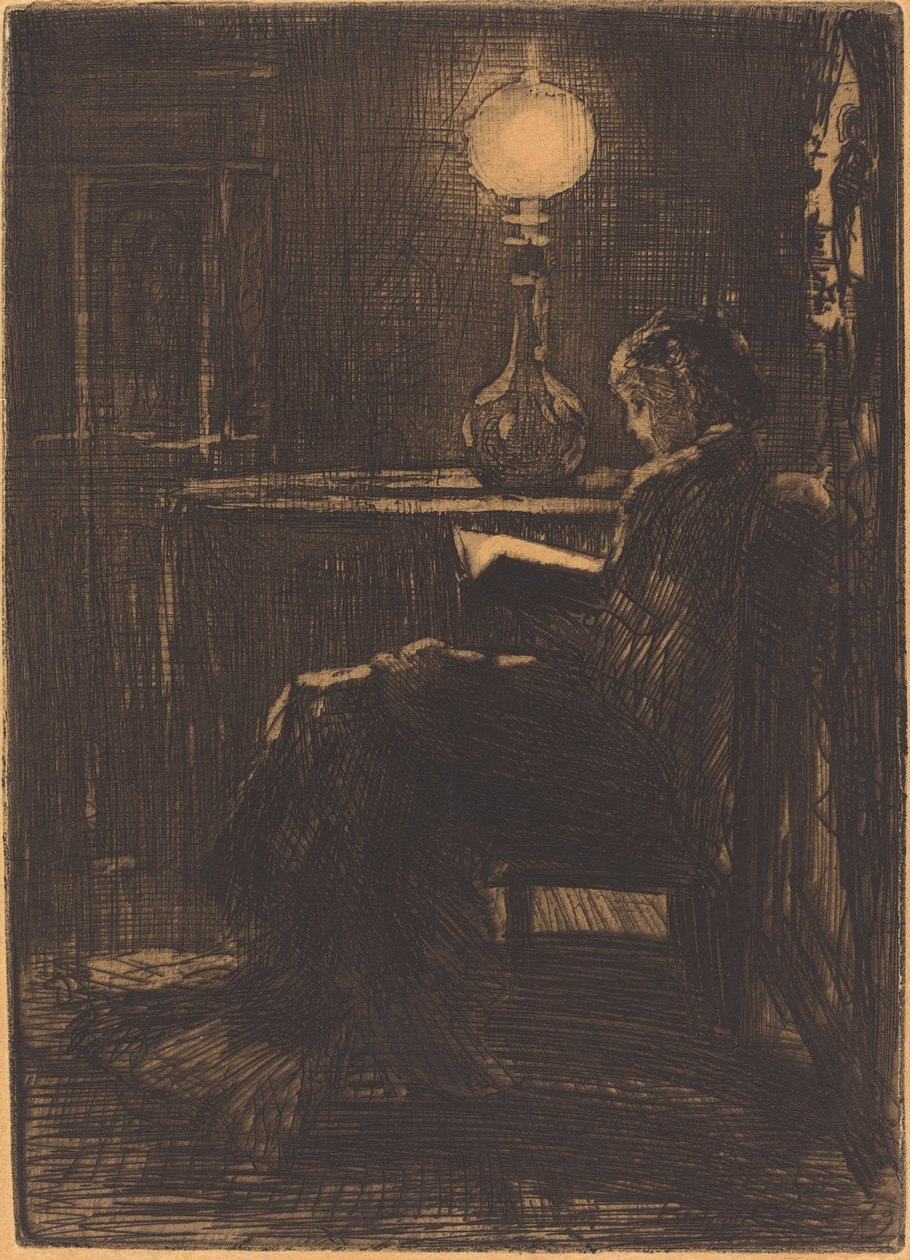 ランプライトで読書する女性、1879年。 作： フェリックス・ヒレール・ブホ