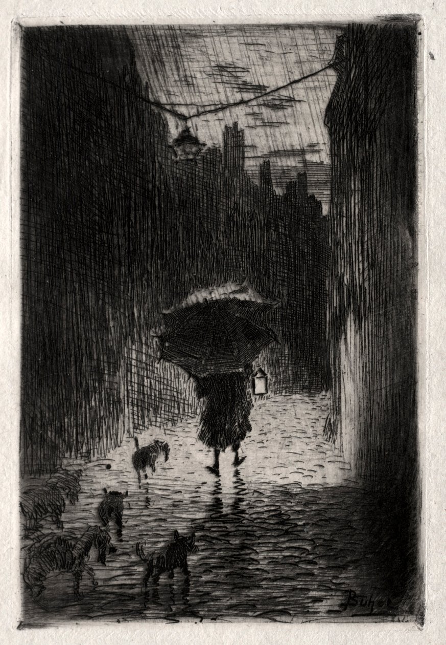 雨と傘c。 1875。 作： フェリックス・ヒレール・ブホ