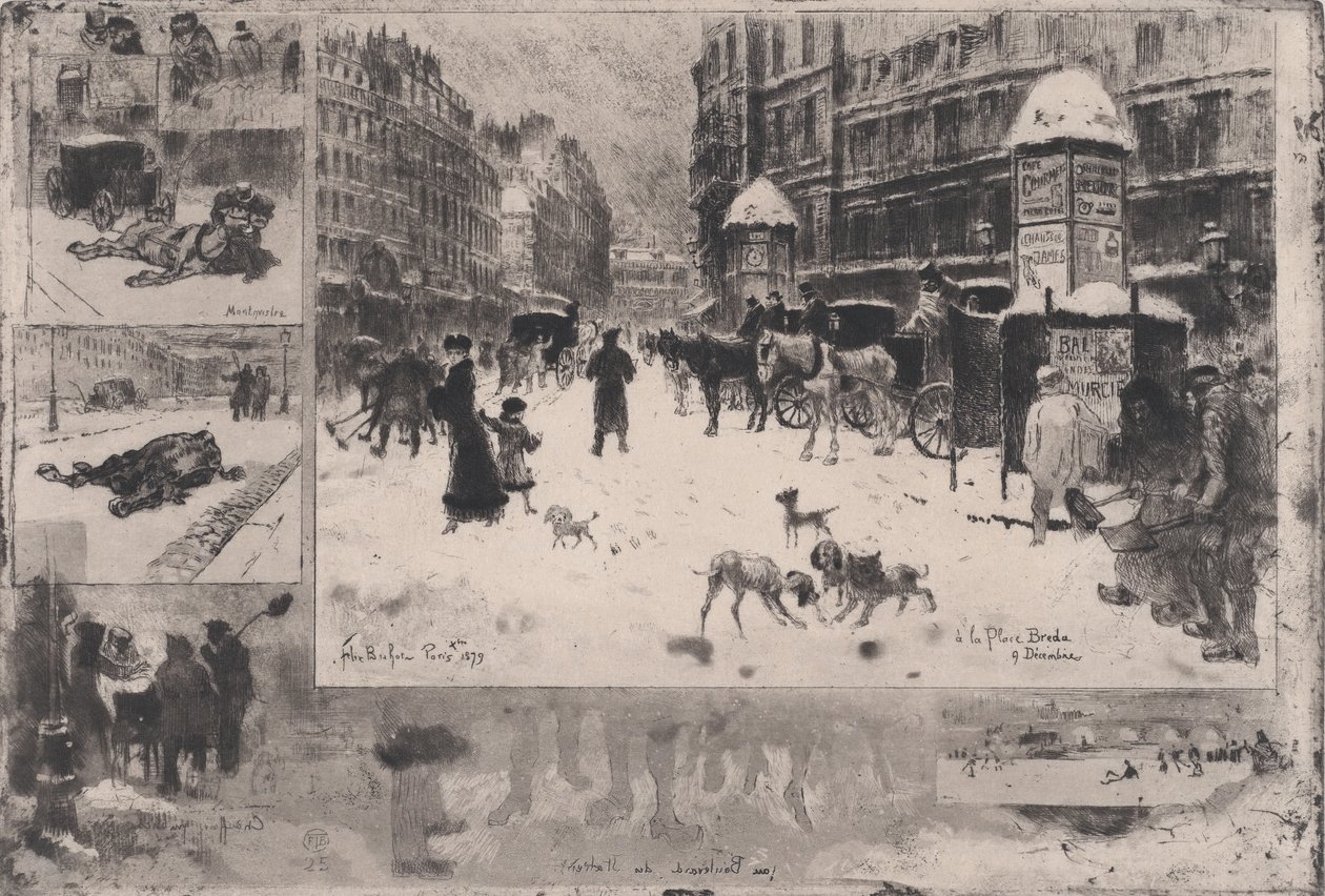 パリの冬、またはパリの雪、1879年。 作： フェリックス・ヒレール・ブホ