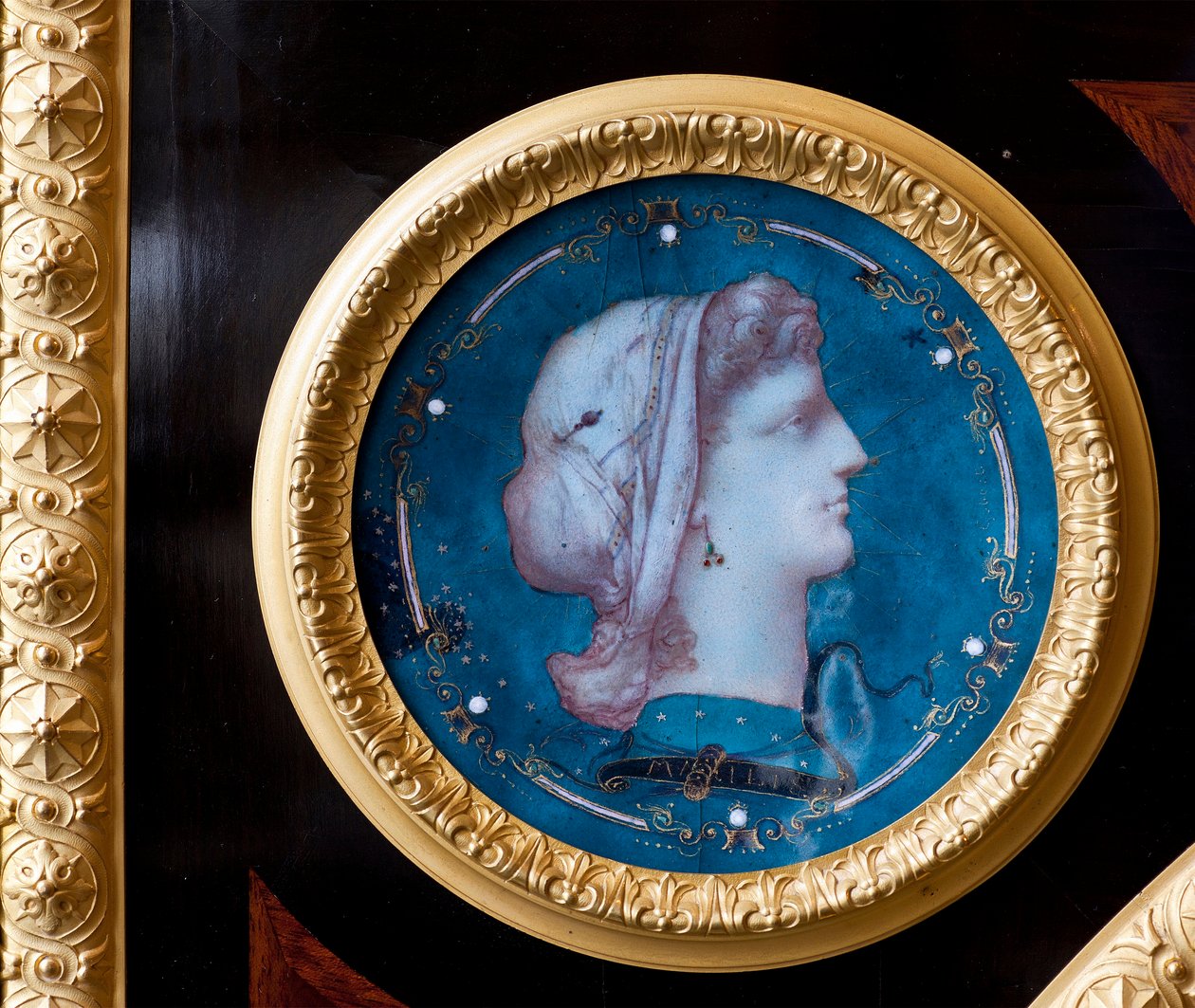 Detail eines Möbelstücks, das das Wappen der Familie Brignole Sale schmückt, von Ebenist Guillaume Grohe (1808-1885) nach einer Zeichnung von Felix Duban (1798-1870). Wohnungen von Maria Brignole Sale De Ferrari, Herzogin von Galliera (1811-1888), das Möbe von Felix Louis Jacques Duban