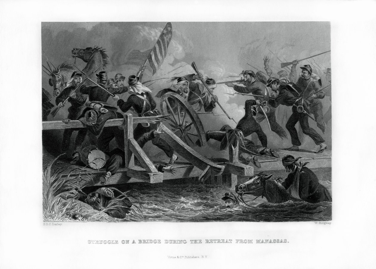 1862年から1867年にかけて、バージニア州マナサスからの撤退中に橋の上で奮闘する。 作： フェリックスオクタヴィウスカーダーリー