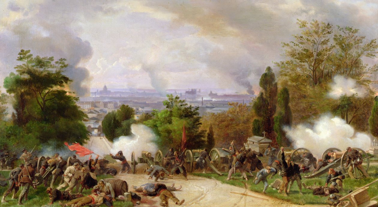 1871年のペール・ラシェーズの墓地での戦い（キャンバスに油彩） 作： フェリックス・フィリポトー