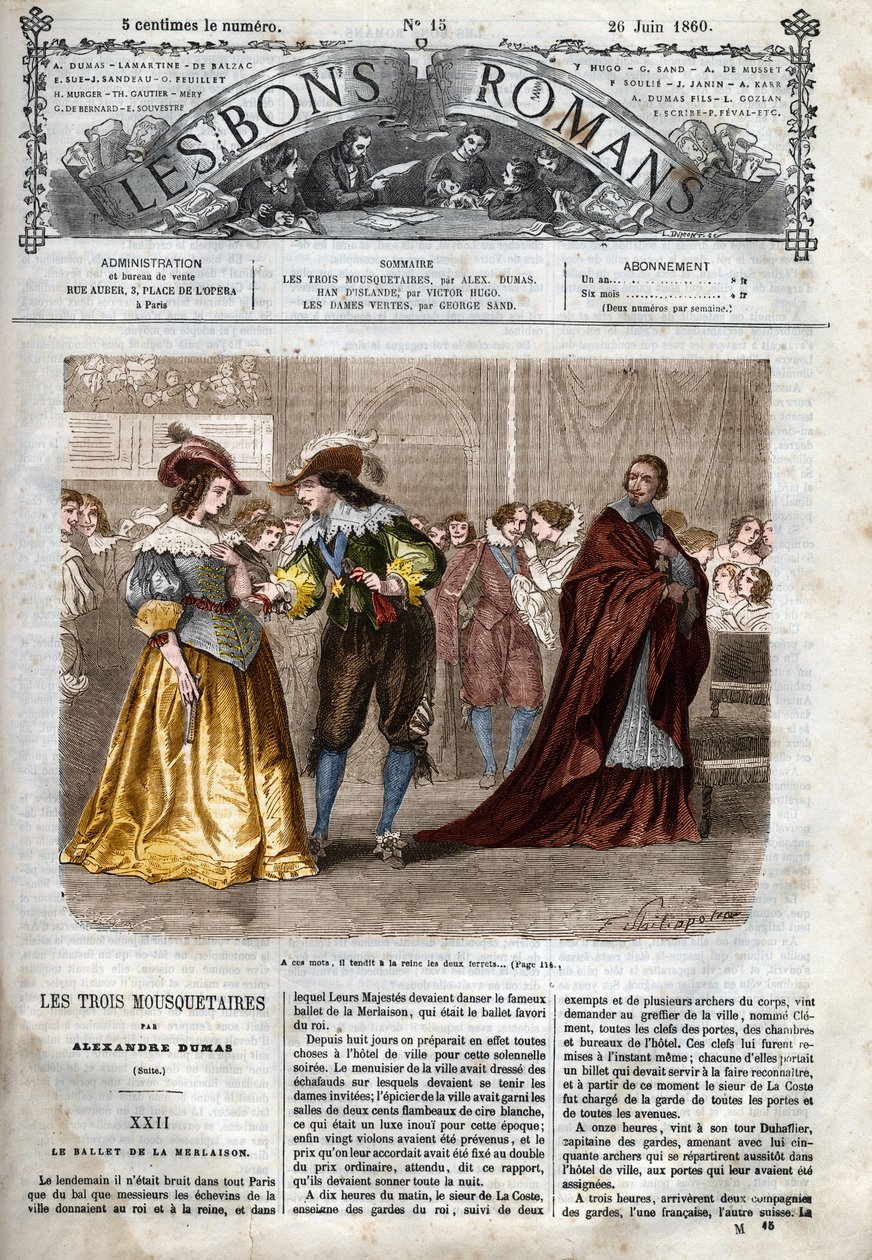ローマの連載。「三銃士」アレクサンドル・デュマ（1802-1870） 第二十二章の挿絵 「良い小説」にて 作： フェリックス・フィリポトー