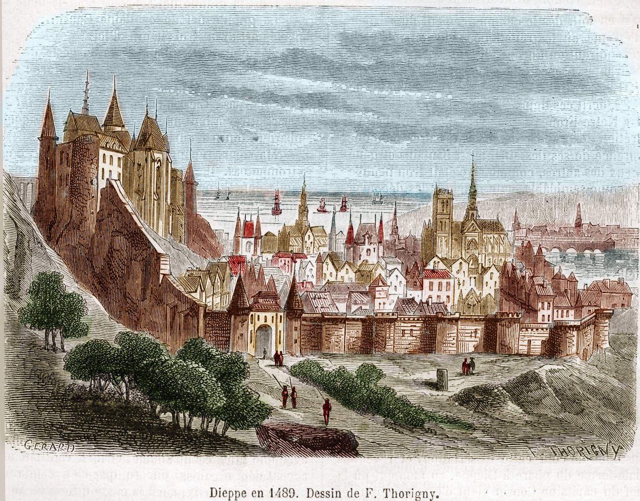 1489年、ノルマンディー地方にある城のあるディエップの街（セーヌ・マリタイム）（76）。 作： フェリックス・ソリニー