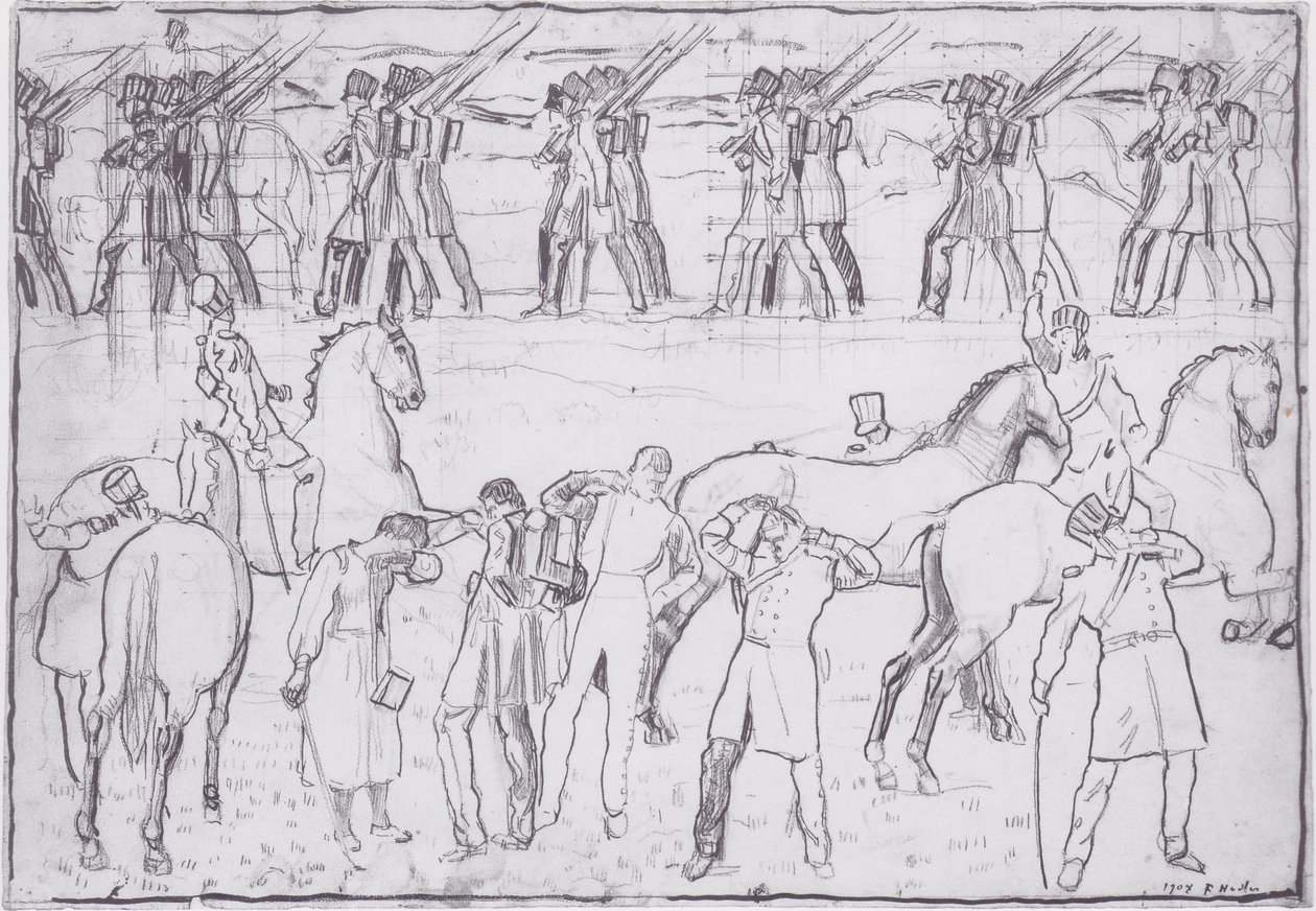1813年の自由の戦争へのドイツ人学生の脱出 作： フェルディナンドホドラー