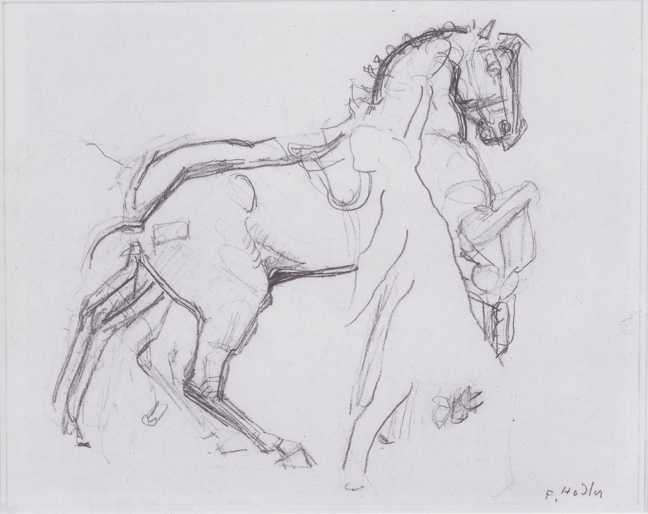 右に足を踏む馬と騎兵 作： フェルディナンドホドラー
