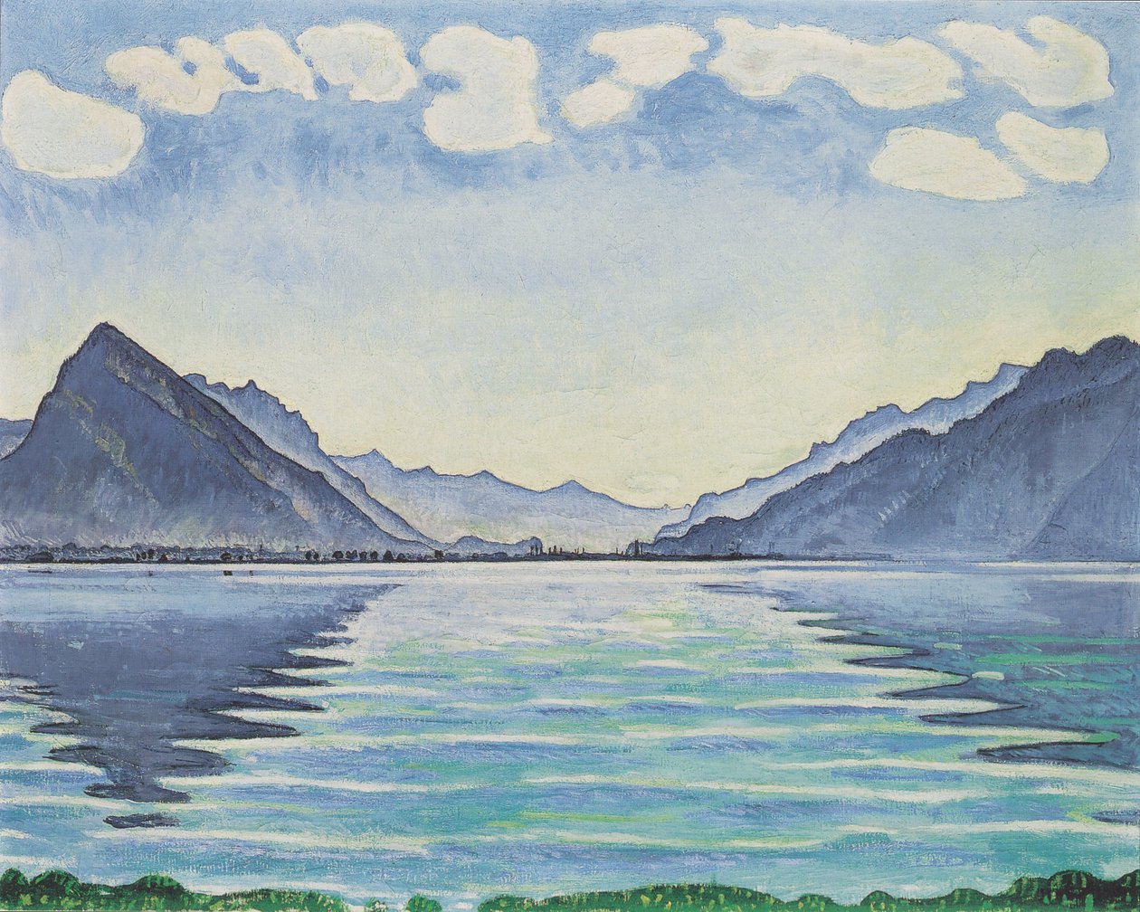 絵画】作者/作品名不明 山と湖の風景 対称反射のトゥーン湖