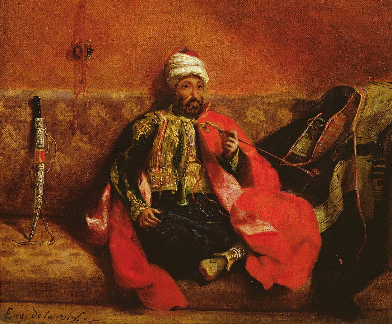 ソファーに座っているトルコ人の喫煙、c.1825 作： フェルディナンド・ビクター・ユージン・ドラクロワ
