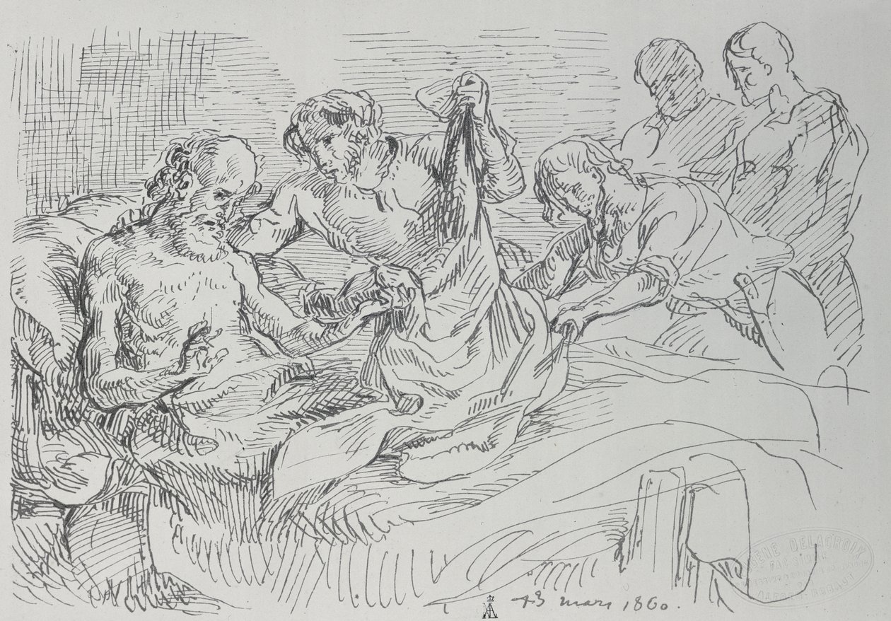 ベッドにいる老人、1860年 作： フェルディナンド・ビクター・ユージン・ドラクロワ