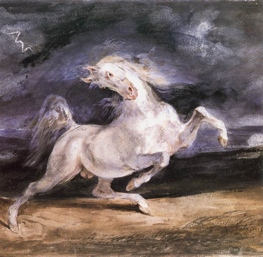 嵐に怯えた馬 作： フェルディナンド・ビクター・ユージン・ドラクロワ