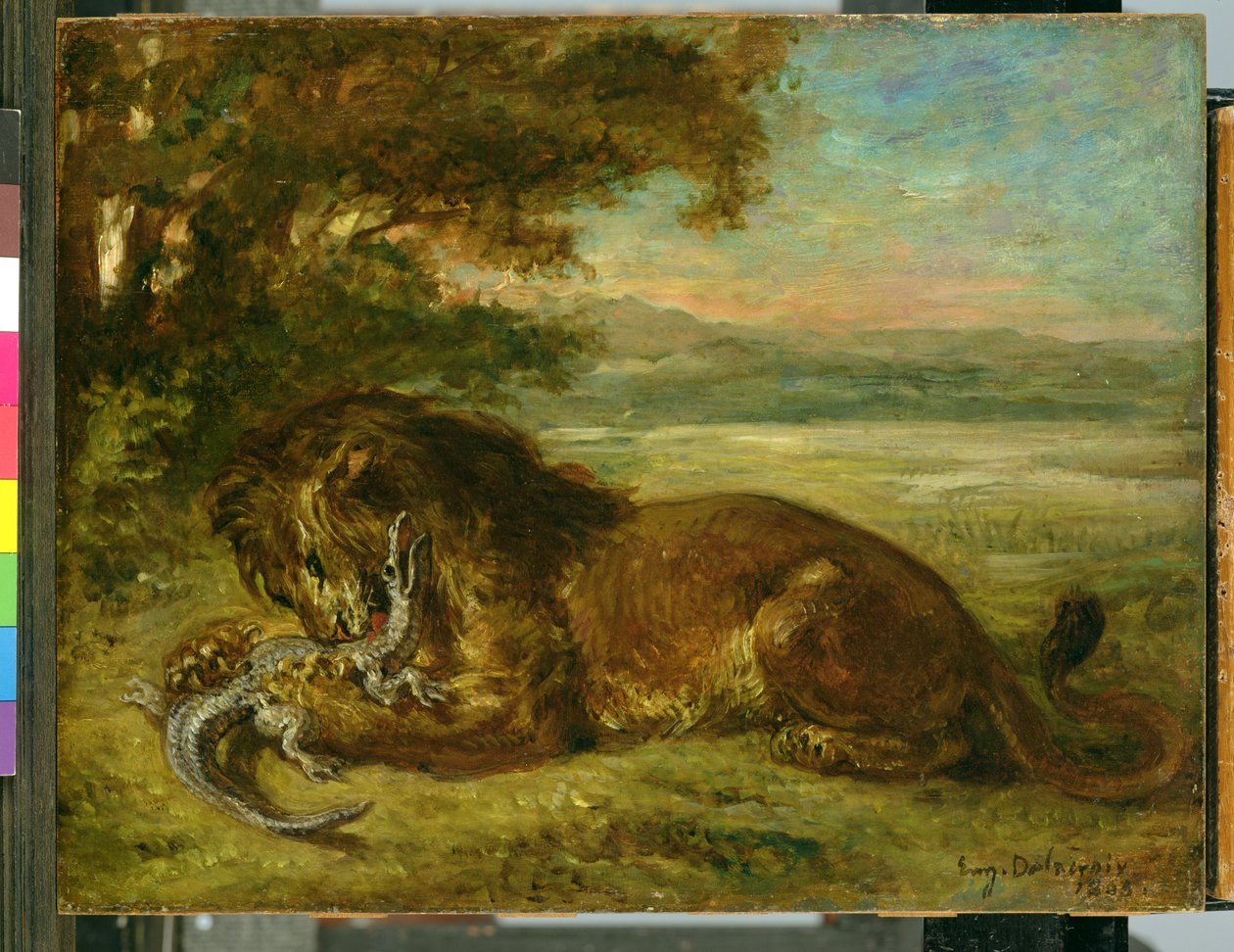ライオンとワニ、1863 作： フェルディナンド・ビクター・ユージン・ドラクロワ