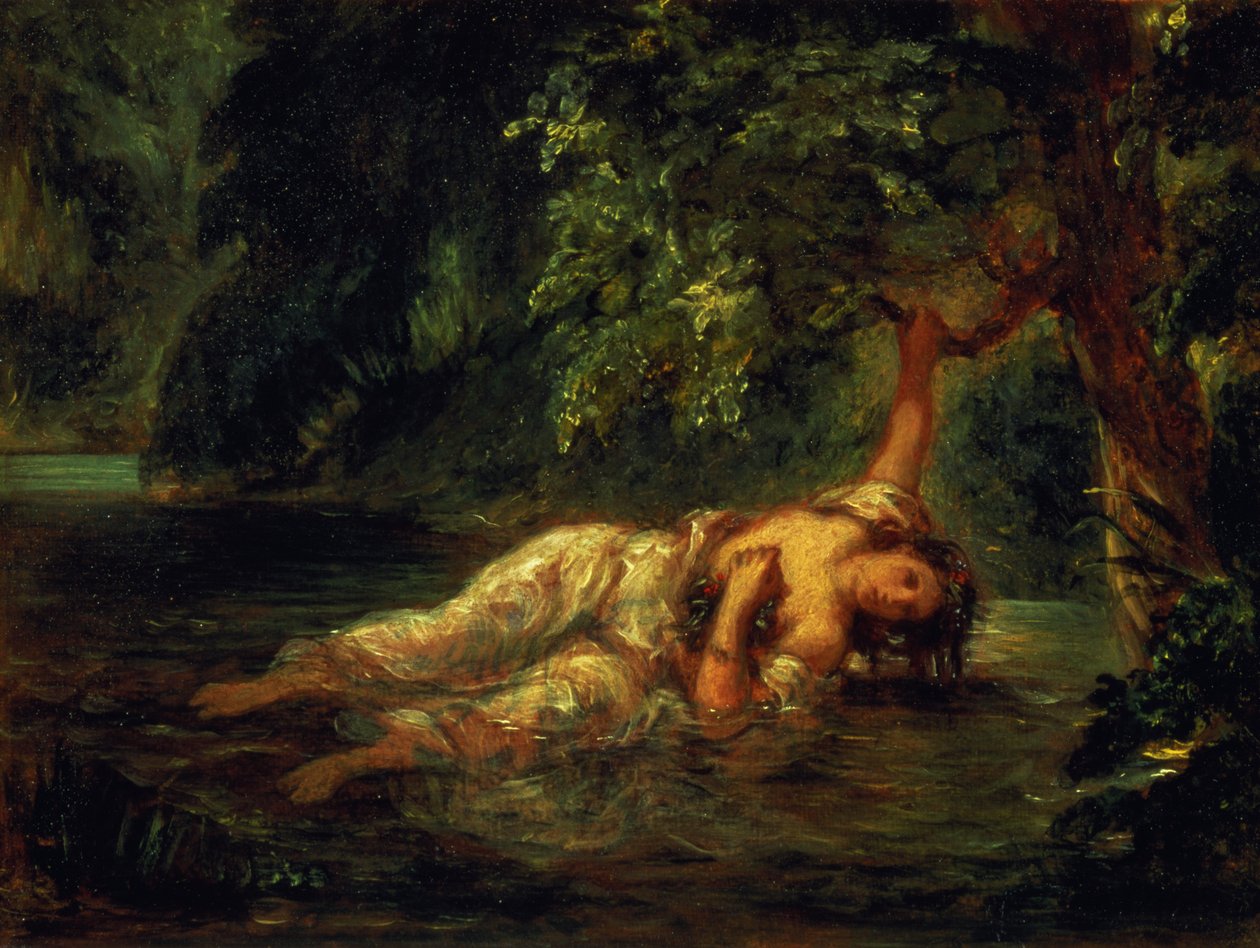 オフィーリアの死、1844年 作： フェルディナンド・ビクター・ユージン・ドラクロワ
