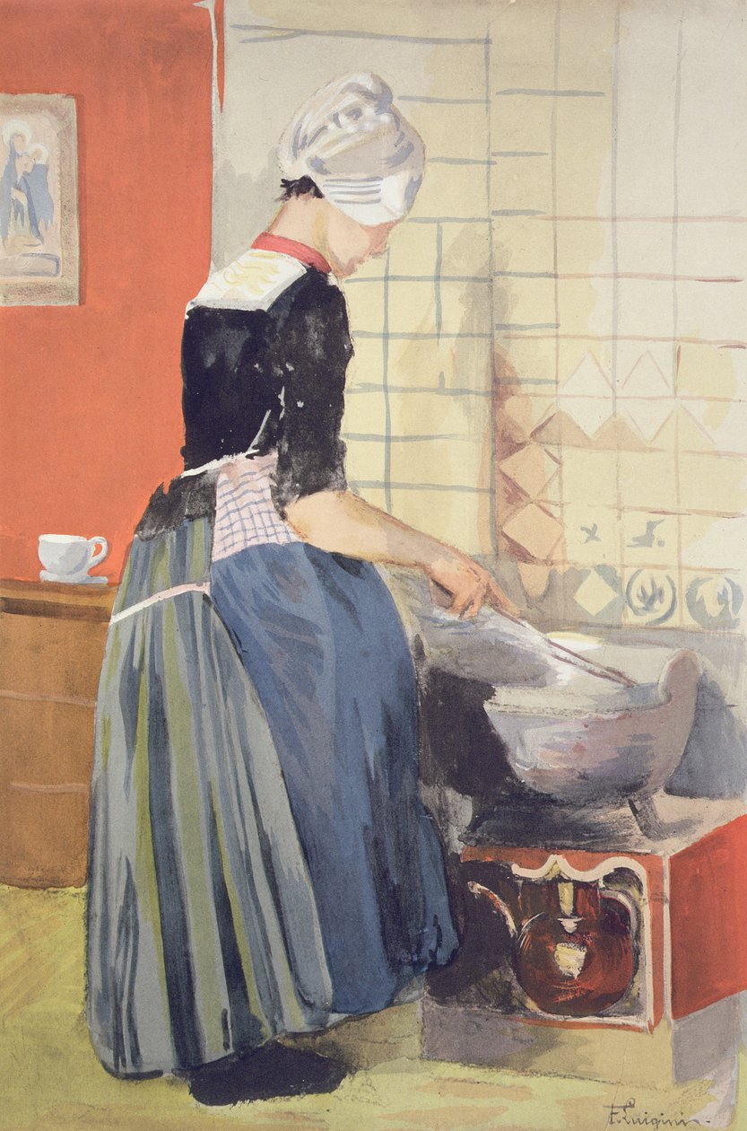 LEstampe ModerneのDutch Girl Cookingがパリ1897-99を公開 作： フェルディナンド・ジャン・ルイニーニ