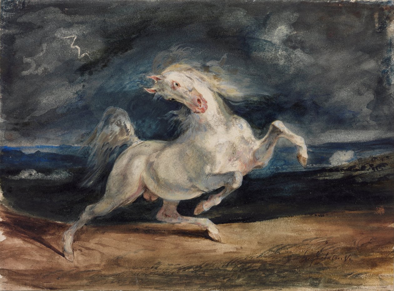 稲妻におびえた馬 作： フェルディナンド・ビクター・ユージン・ドラクロワ