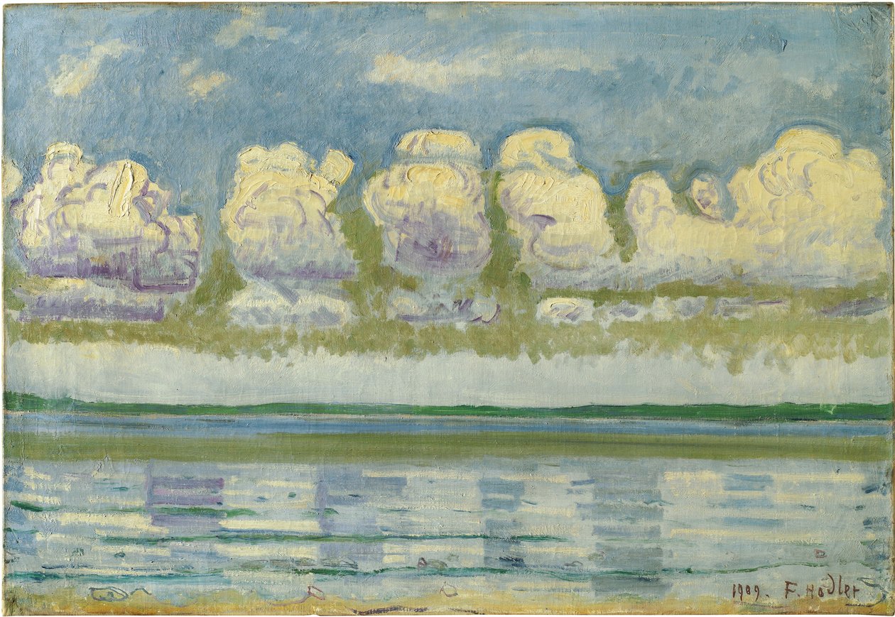 「ジュラのあるレマン湖の眺め」フェルディナンド・ホドラー（1853-1918）の絵画 作： フェルディナンドホドラー