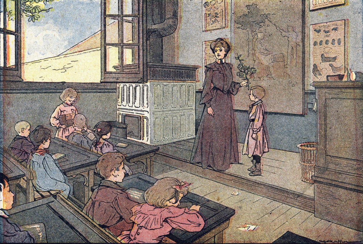 授業中、子供時代の絵本、1900年頃（彫刻） 作： フェルディナンド・ラフィン