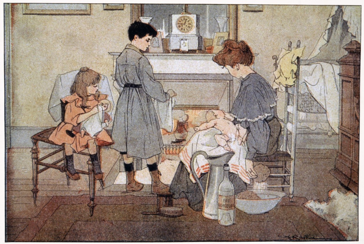 赤ちゃんのお風呂、1930年頃（版画）