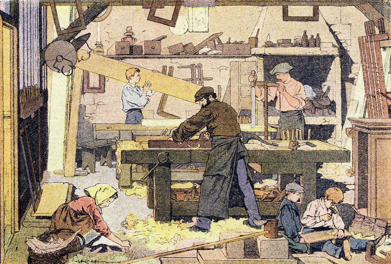 大工、子供時代の絵本、1900年頃（彫刻） 作： フェルディナンド・ラフィン