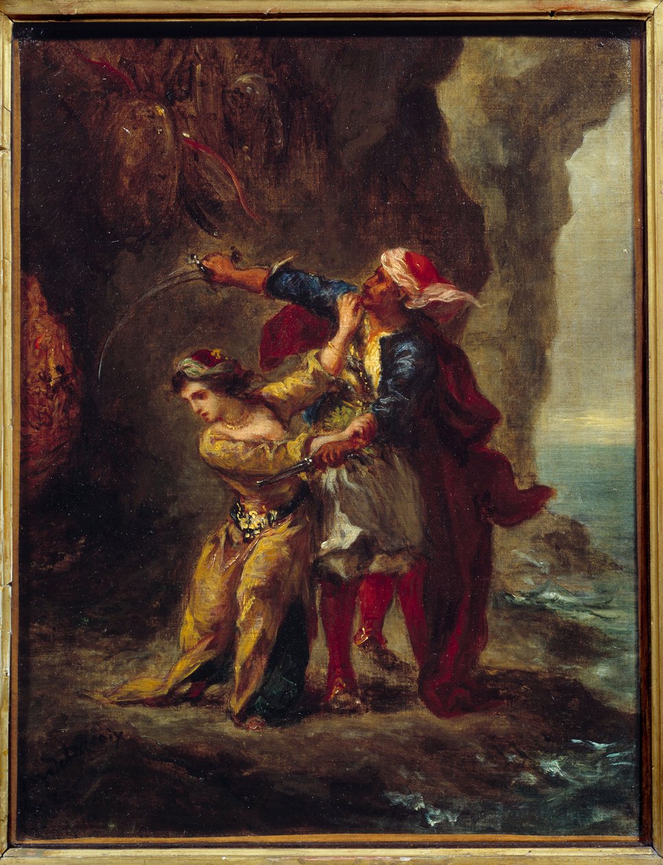 アビドスの婚約者(The Bride of Abydos) Lord Byron (1788-1824) "The Bride of Abydos", song II Strophe XXIII として知られるジョージ・ゴードン・バイロンの著書の挿絵。ウジェーヌ・ドラクロワ（1798-1863）による絵画 作： フェルディナンド・ビクター・ユージン・ドラクロワ