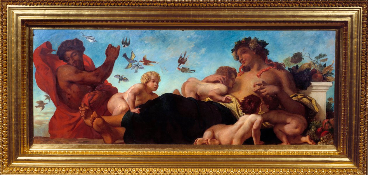 農業 子供たちに母乳を与える母親。ウジェーヌ・ドラクロワ（1798-1863）の作品 作： フェルディナンド・ビクター・ユージン・ドラクロワ