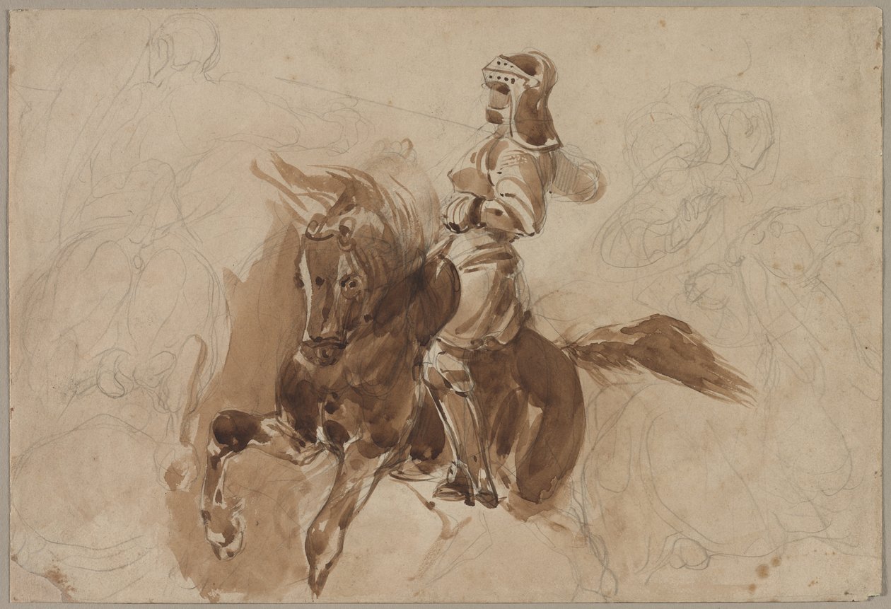 馬の背中の装甲図、納屋の正面の馬、c。 1828。 作： フェルディナンド・ビクター・ユージン・ドラクロワ