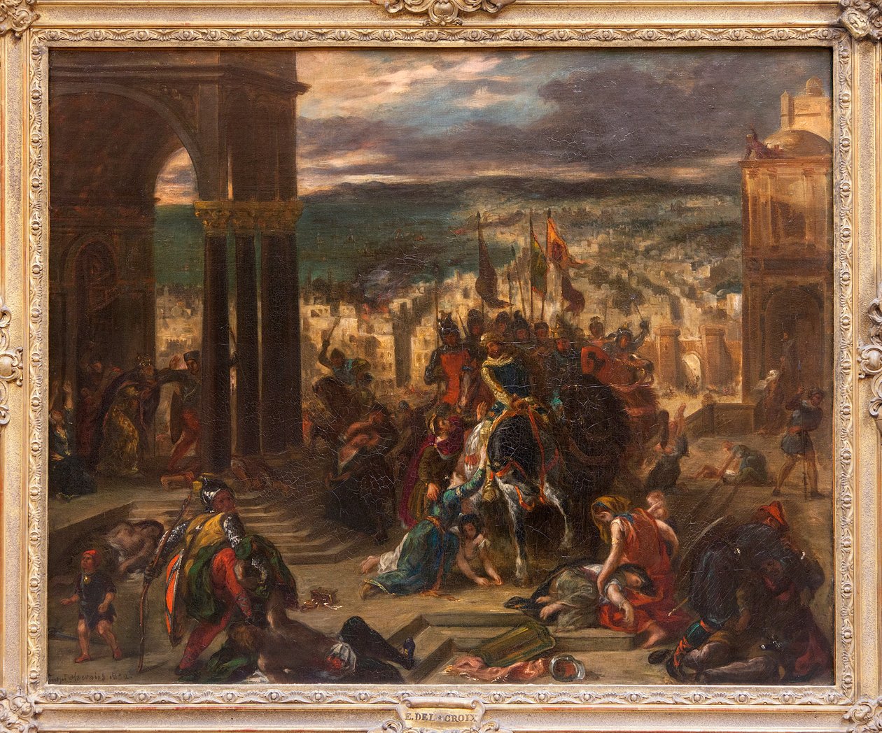 クロワーズによるコンスタンティノープルの占領、ウージェーヌ ドラクロワ (1798-1863) の絵画、第 4 回十字軍中の 1204 年 4 月 12 日の歴史的出来事を示す、1841 年のサロンの絵の縮小版と変種。 作： フェルディナンド・ビクター・ユージン・ドラクロワ