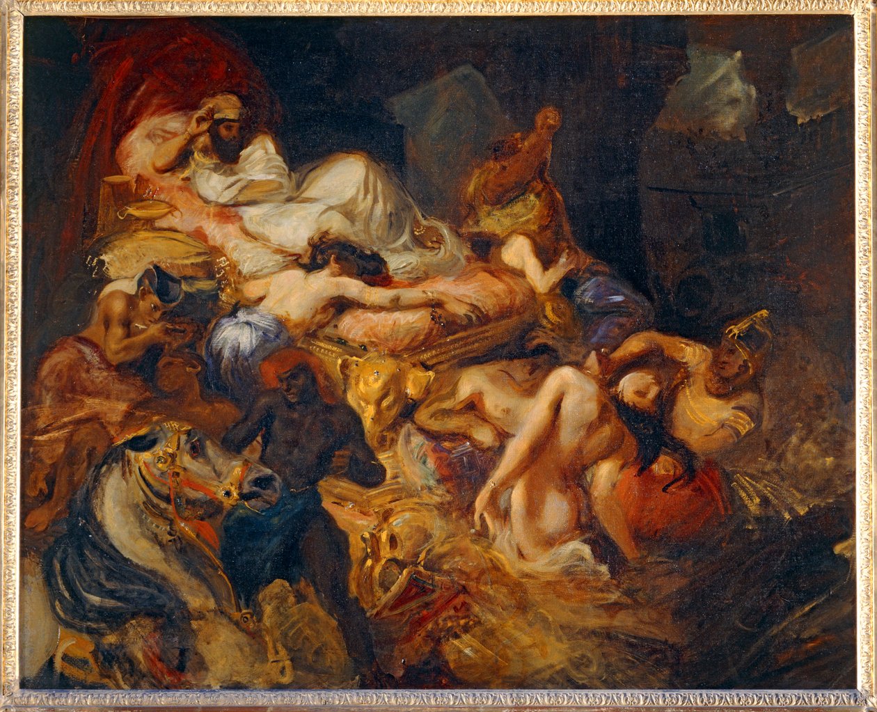 Mort de Sardanapale - サルダナパルスの死。1826-1827.40-11-02/62のためのスケッチ... 作： フェルディナンド・ビクター・ユージン・ドラクロワ