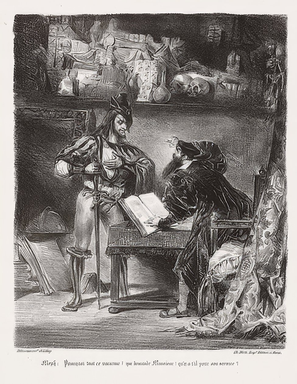 MéphistophélèsapparaîssantàFaust（メフィストはファウストのように見える）。 1828 作： フェルディナンド・ビクター・ユージン・ドラクロワ