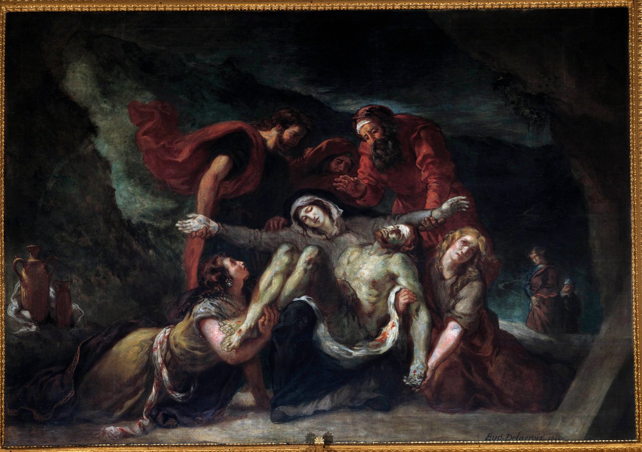 ピエタあるいは「脱皮」 ウジェーヌ・ドラクロワ（1798-1863）の絵画 1844年 日。3,55 x 4,75 m パリのサン＝ドニ＝デュ＝サン＝サクレマン教会。 作： フェルディナンド・ビクター・ユージン・ドラクロワ