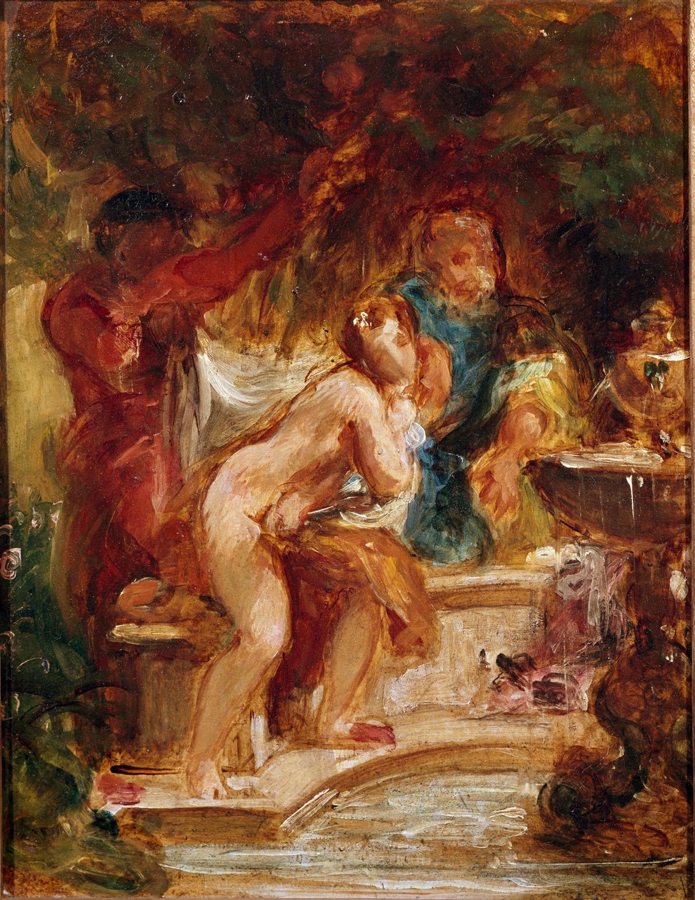 お風呂に入るシュザンヌウジェーヌ・ドラクロワ（1798-1863）の絵画 作： フェルディナンド・ビクター・ユージン・ドラクロワ